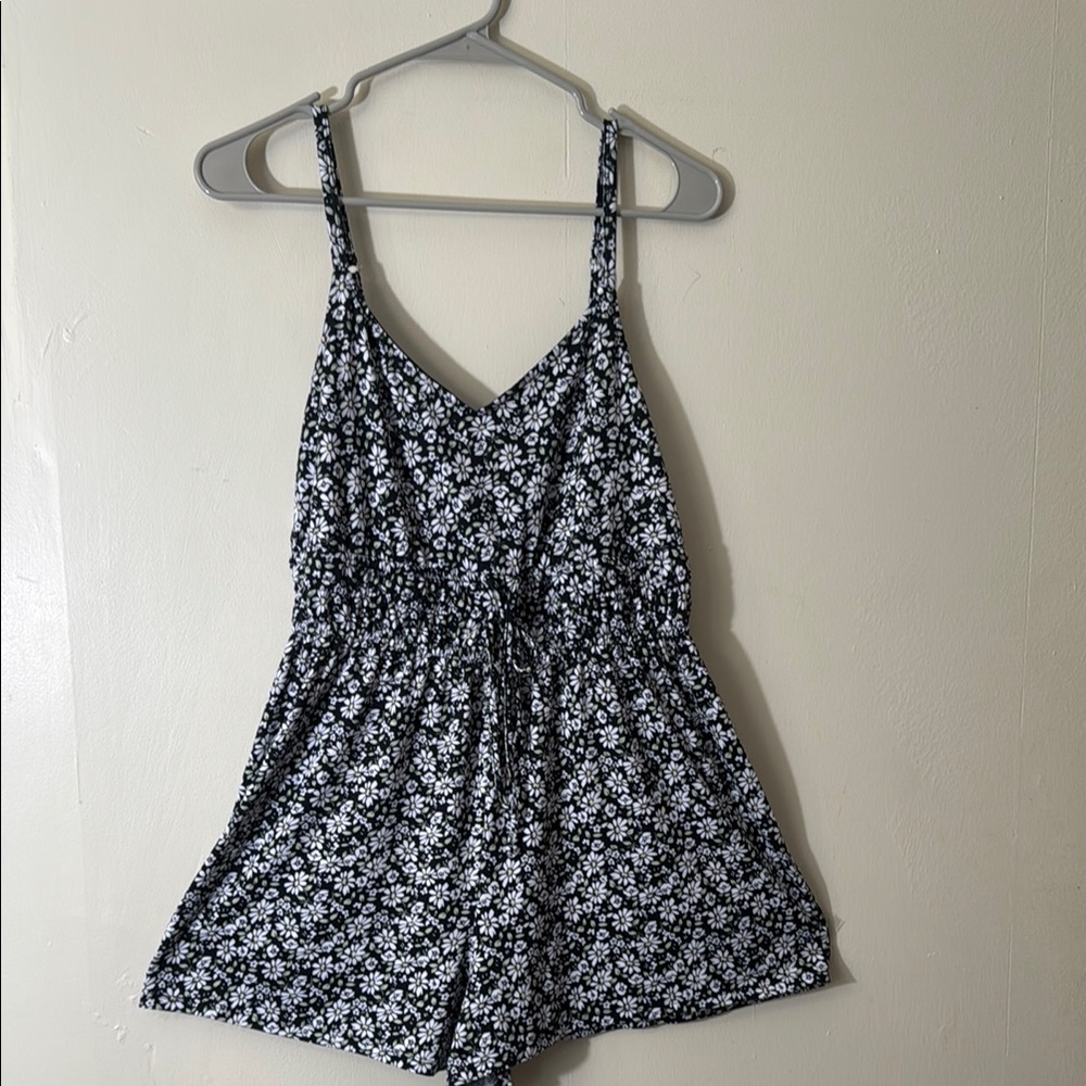 Hollister Black and White Floral Jumpsuit